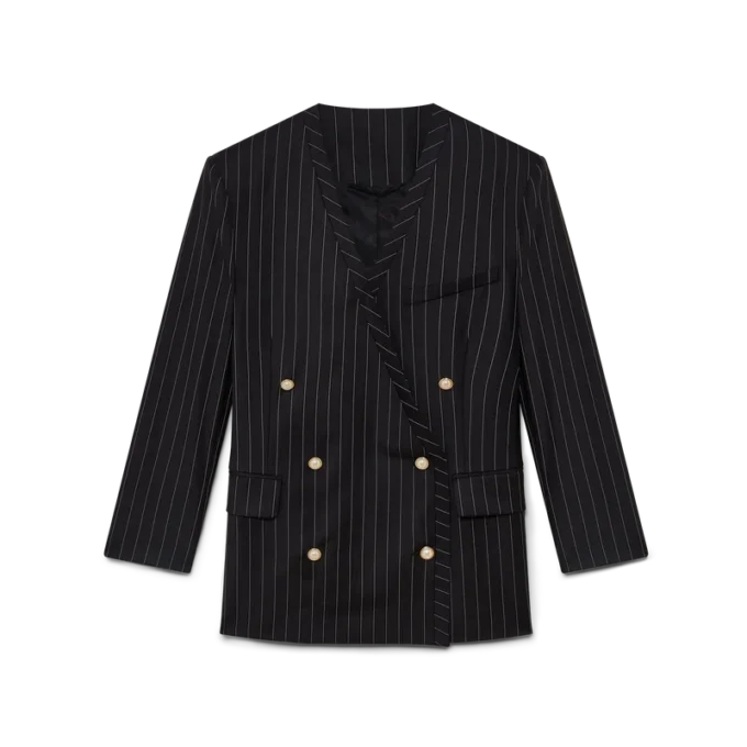 Yünlü İnce Çizgili Oversized Blazer Yünlü İnce Çizgili Oversized Blazer