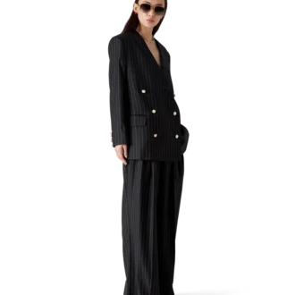 Yünlü İnce Çizgili Oversized Blazer