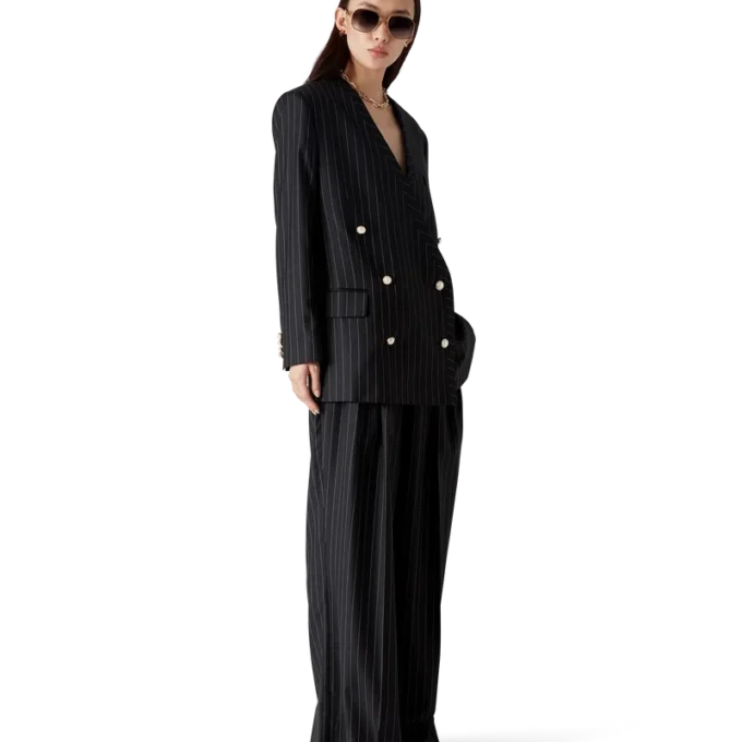 Yünlü İnce Çizgili Oversized Blazer Yünlü İnce Çizgili Oversized Blazer