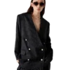 Yünlü İnce Çizgili Oversized Blazer Yünlü İnce Çizgili Oversized Blazer