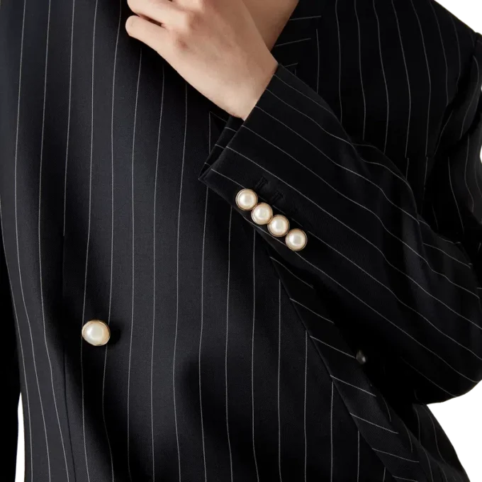 Yünlü İnce Çizgili Oversized Blazer Yünlü İnce Çizgili Oversized Blazer